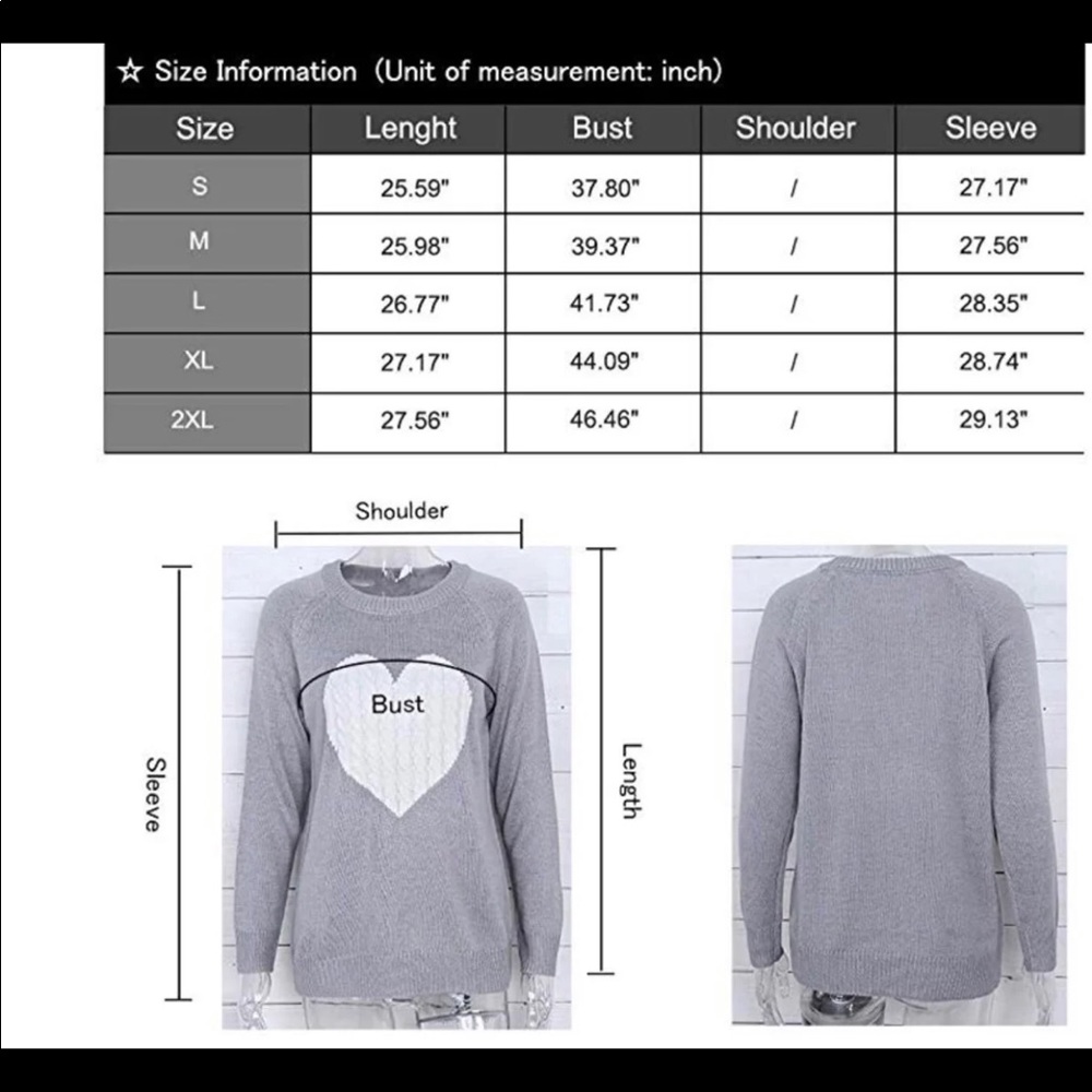 Gray Heart Pattern sweater - Picture 5 of 6